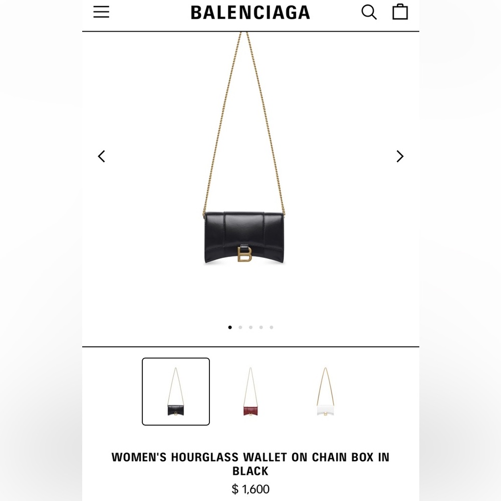 Balenciaga Black Leather 'B' Logo Shoulder Bag with Gold Chain - Picture 2 of 5